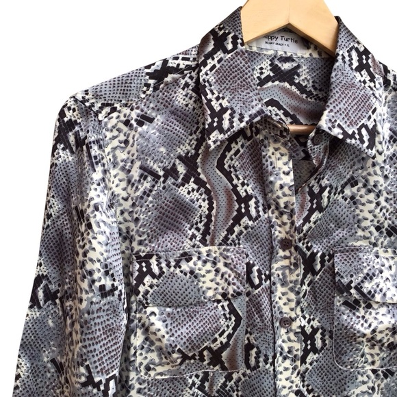 Snappy Turtle Silk Snakeskin Long Sleeve Button Up Blouse Size XS - Picture 3 of 7